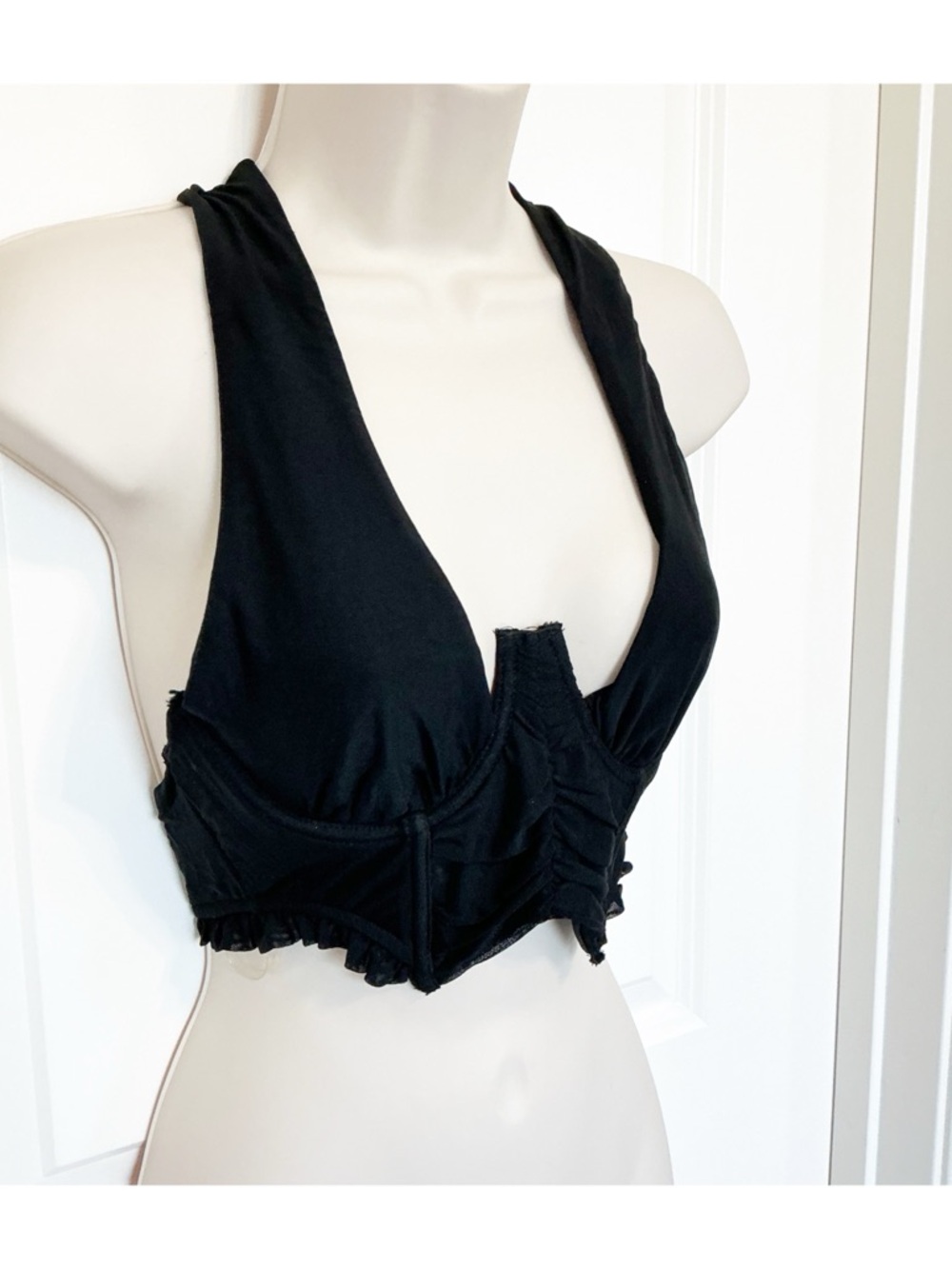 NWT Tic Toc Black Halter Top Hook Eye Split Front Bustier Size Medium Club Goth